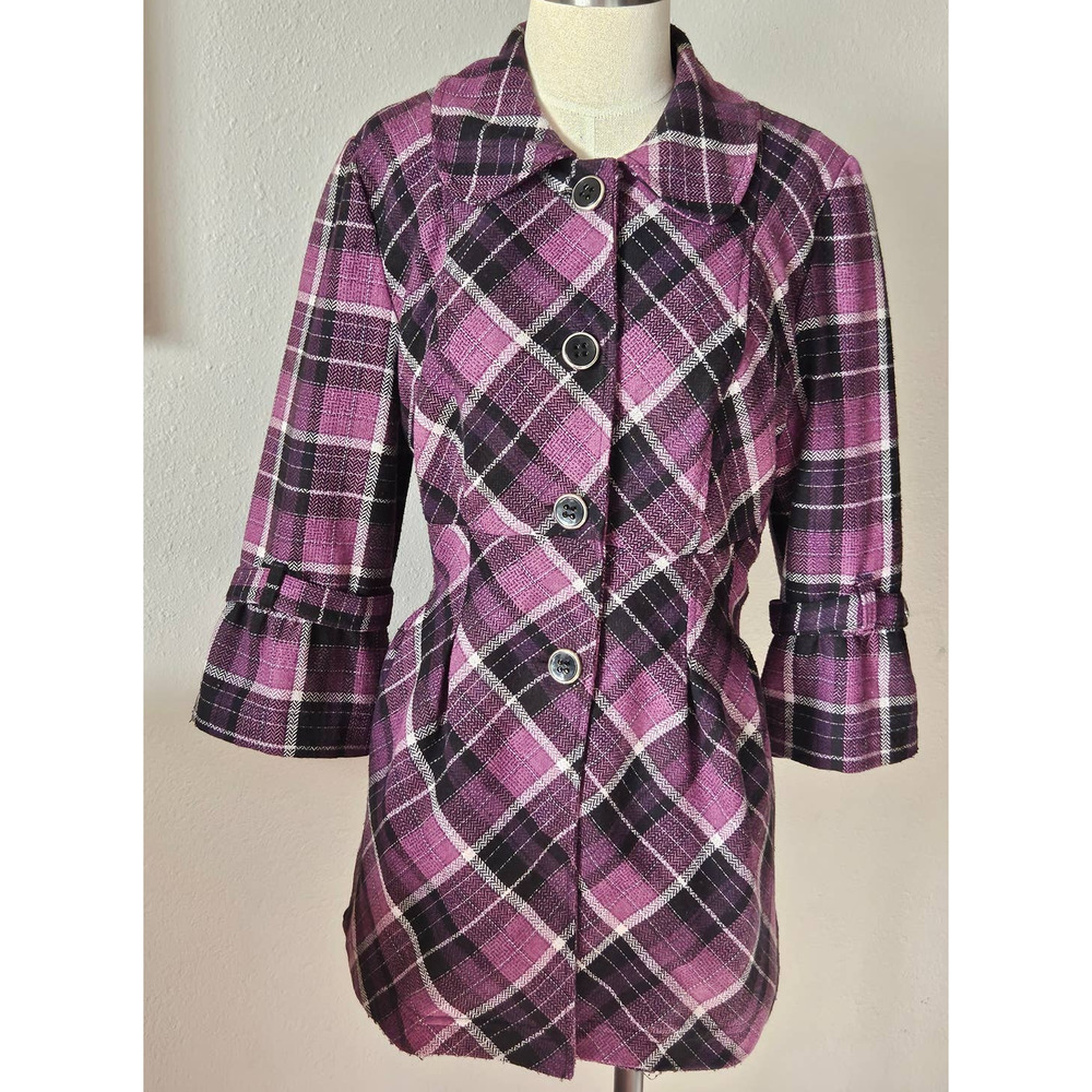 Heart Soul Pea Coat Plaid Purple Size Large
